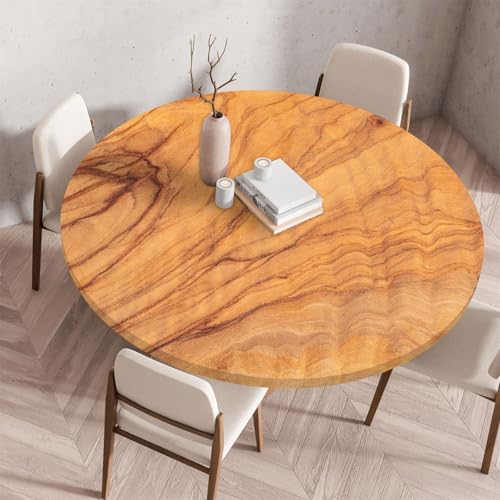 Morbuy Tischdecke Rund Wasserdicht, Garten Tischdecken mit Elastisch, Kamel Holz Druck Outdoor Abwaschbar Küchentisch Tischtuch für Tisch Dekoration (Kamel 4,Durchmesser 60cm) von Morbuy