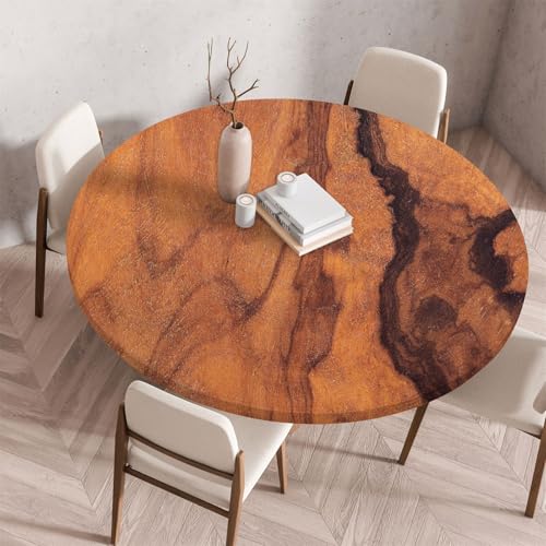 Morbuy Tischdecke Rund Wasserdicht, Garten Tischdecken mit Elastisch, Kamel Holz Druck Outdoor Abwaschbar Küchentisch Tischtuch für Tisch Dekoration (Kamel 5,Durchmesser 90cm) von Morbuy