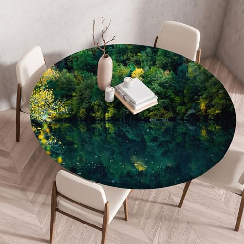 Morbuy Tischdecke Rund Wasserdicht, Garten Tischdecken mit Elastisch, See Druck Outdoor Abwaschbar Küchentisch Tischtuch für Tisch Dekoration (Frühling,Durchmesser 70cm) von Morbuy