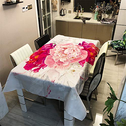 Morbuy Tischdecke Wasserdicht Abwaschbar, Wasserabweisend Abwischbare Eckig Küchen 3D Blume Tischabdeckung Tischdekoration für Speisetisch Garten Outdoor Camping (140x140cm,Pfingstrose) von Morbuy