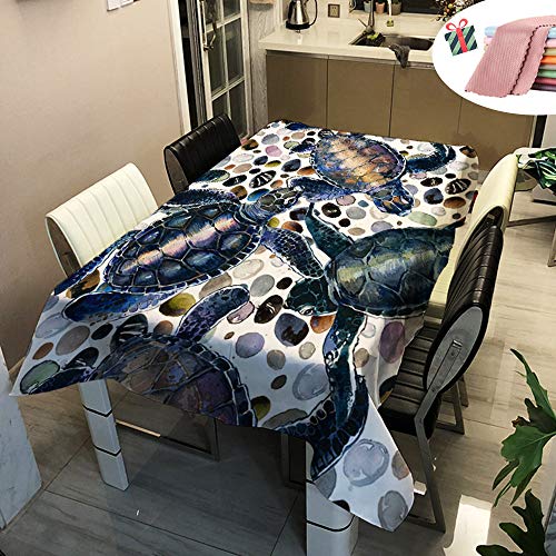 Morbuy Tischdecke Wasserdicht Abwaschbar, Wasserabweisend Abwischbare Eckig Küchen 3D Meeresschildkröte Tischabdeckung Tischdekoration für Speisetisch Garten Outdoor (100x140cm,Lila Kieselsteine) von Morbuy
