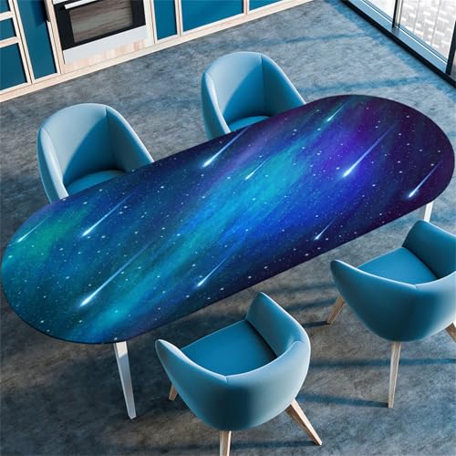 Morbuy Tischdecke Wasserdicht Oval, Garten Outdoor Tischdecken mit Elastisch, Universum Druck Abwaschbar Küchentisch Tischtuch für Tisch Dekoration (Meteor,132x229cm) von Morbuy