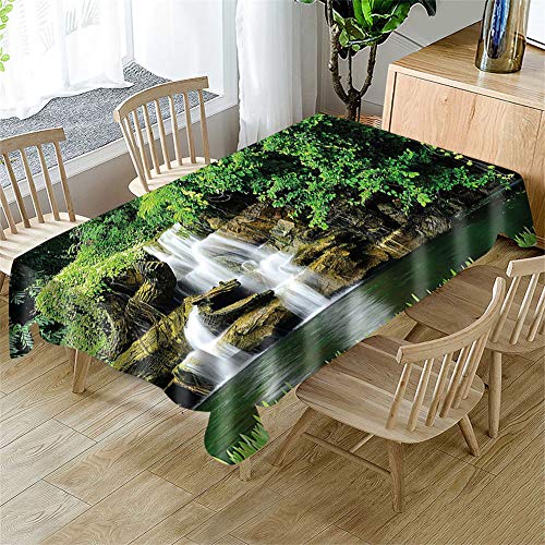 Morbuy Tischdecken Rechteckig, 3D Drucken Tischdecke Quadratisch Wasserdicht Lotuseffekt Abwaschbar Abwischbar Schmutzabweisend Tischtuch für Küche Garten Outdoor (150x210cm,Berg Wasserfall) von Morbuy