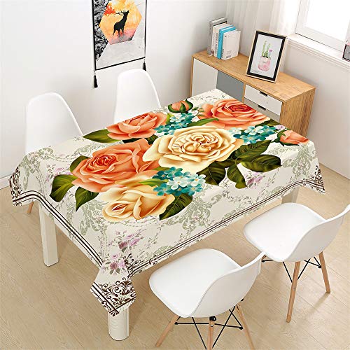 Morbuy Tischdecken Rechteckig, 3D Rose Blumen Drucken Tischdecke Quadratisch Wasserdicht Lotuseffekt Abwischbar Tischtuch für Küche Garten Outdoor Dekoration (140x180cm,Gelb) von Morbuy