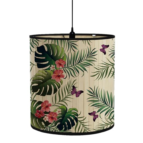 Morbuy Tropisch Stil Pflanze Blätter Muster Bambus Lampenschirm für Tischlampe, Tischlampenschirm Holz Durchmesser 30cm Stehlampenschirme für Deckenleuchte Stehlampe (Lila Schmetterling) von Morbuy