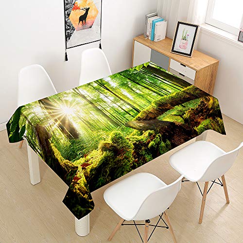 Morbuy Walddruck Tischdecke Abwaschbar Tischtuch Rechteckig Tischwäsche Gartentischdecke Outdoor Tischdekoration Wasserdicht Polyester Ölfest Pflegeleicht (140x140cm,Sonniger Wald) von Morbuy