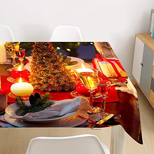 Morbuy Weihnachtstischdecke Weihnachten Tischdecke Abwaschbar Tischtuch Rechteckig Tischwäsche Gartentischdecke Outdoor Tischdekoration Wasserdicht Ölfest (140x180cm,Heiligabend) von Morbuy