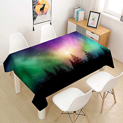 Tischdecke Abwaschbar, Morbuy Aurora Druck Tischtuch Rechteckig Tischwäsche Gartentischdecke Outdoor Tischdekoration Wasserdicht Polyester Ölfest Pflegeleicht (100x140cm,Aurora 1) von Morbuy