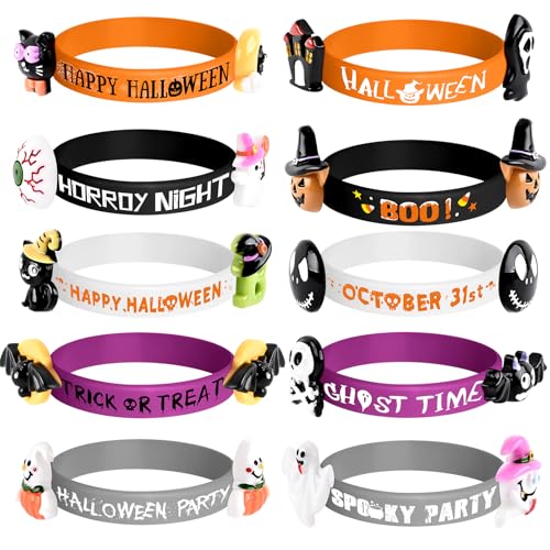 Morcheiong 10/20 Stück Halloween Gummi Armbänder, Silikon Armbänder für Halloween Süßes oder Saures Partys, Leckerli Tüten, Füller, Geschenke, Klassenzimmerpreise, Schulklassen-Austauschgeschenke (10) von Morcheiong