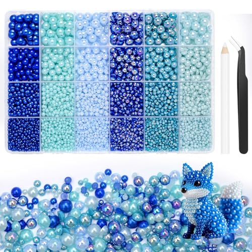 Morcheiong 10000 Stück Perlen mit Flacher Rückseite 3-8mm Halbperlen Eignet Sich für DIY-Dekorationen von Nailart Make-up Brautkleidern Abschlusskappen und Taschen (Blau) von Morcheiong