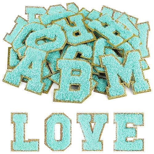 Morcheiong 26 selbstklebende Chenille-Buchstaben-Patches A-Z, zum Aufbügeln für DIY-Kleidung, Stoff, Schuhe, Taschen (blau) von Morcheiong