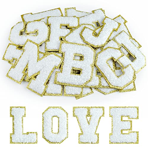 Morcheiong Selbstklebende Chenille-Buchstaben-Flicken A-Z, zum Aufbügeln für Kleidung, Stoff, Schuhe, Taschen, 26 Stück (weiß) von Morcheiong