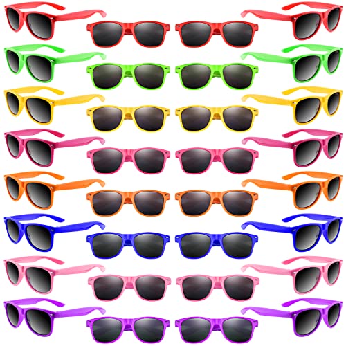 Morcheiong 32 Stück Kinder Sonnenbrillen Neonfarben, Partyzubehör, Geschenktütenfüller, lustiges Geschenk für Geburtstagsparty, Strand, Pool Party von Morcheiong
