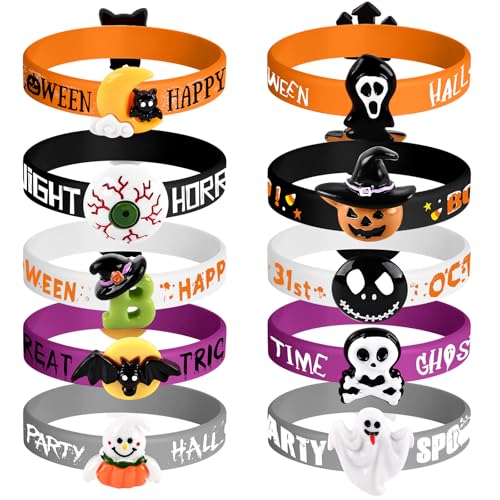 Morcheiong 40 Pcs Halloween Gummi Armbänder, Silikon Armbänder für Halloween Süßes oder Saures Partys, Leckerli Tüten Füller Geschenke Klassenzimmerpreise Schulklassen Austauschgeschenke von Morcheiong