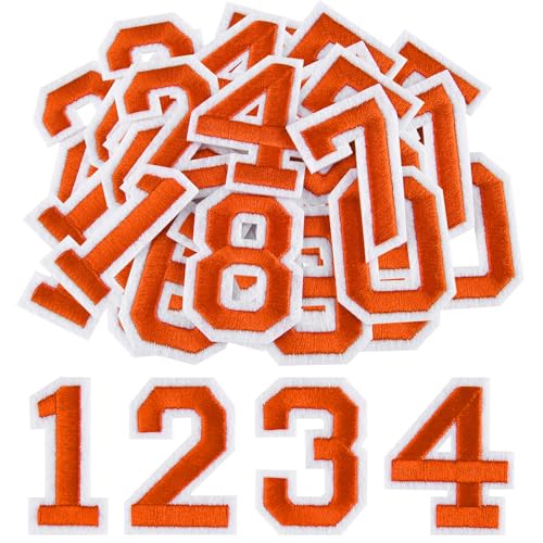 Morcheiong 40 Stück Aufnäher zum Aufbügeln mit Zahlen 0–9, 5,1 cm, bestickte Zahlen für Kleidung, Hosen, Hüte, Taschen, Orange, 40 Stück von Morcheiong