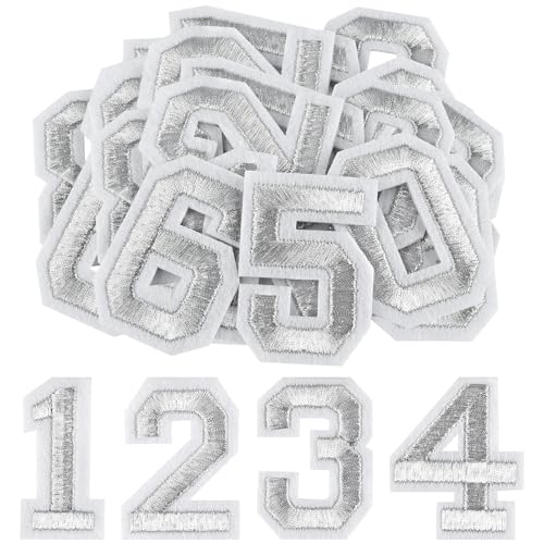 Morcheiong 40 Stück Aufnäher zum Aufbügeln mit Zahlen 0–9, 5,1 cm, bestickte Zahlen für Kleidung, Hosen, Hüte, Taschen, Silber Morcheiong 40 Stück Aufnäher zum Aufbügeln mit Zahlen 0–9, 5,1 cm, bestickte Zahlen für Kleidung, Hosen, Hüte, Taschen, Silber von Morcheiong