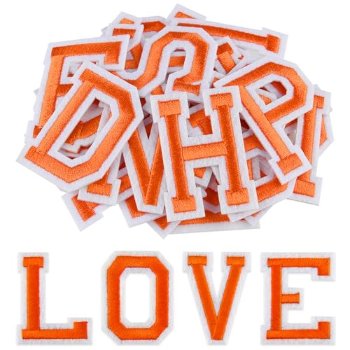 Morcheiong 78 Stück Aufnäher Buchstaben Patches A - Z, 2 Zoll Stickereibuchstaben Patches zum Aufnähen für Kleidung, Hosen, Hüte, Taschen- Orange von Morcheiong