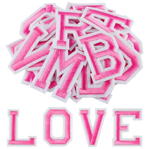 Morcheiong 78 Stück Aufnäher Buchstaben Patches A - Z, 2 Zoll Stickereibuchstaben Patches zum Aufnähen für Kleidung, Hosen, Hüte, Taschen- Rosa von Morcheiong