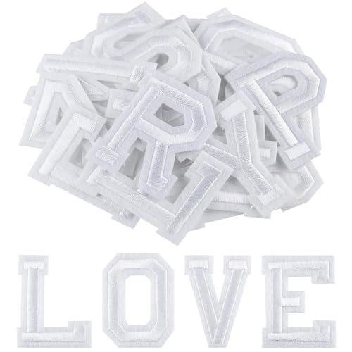 Morcheiong 78 Stück Aufnäher Buchstaben Patches A - Z, 2 Zoll Stickereibuchstaben Patches zum Aufnähen für Kleidung, Hosen, Hüte, Taschen- Weiß von Morcheiong