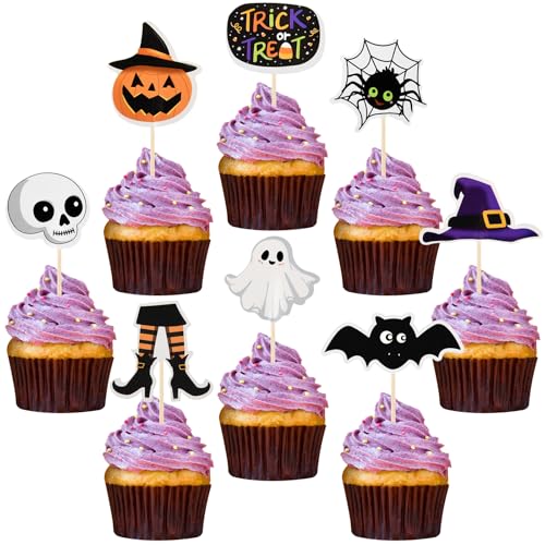 Morcheiong Halloween-Cupcake-Topper, 80 Stück, gruseliges Spukhaus, Party, Obstkuchendekoration, Zubehör von Morcheiong