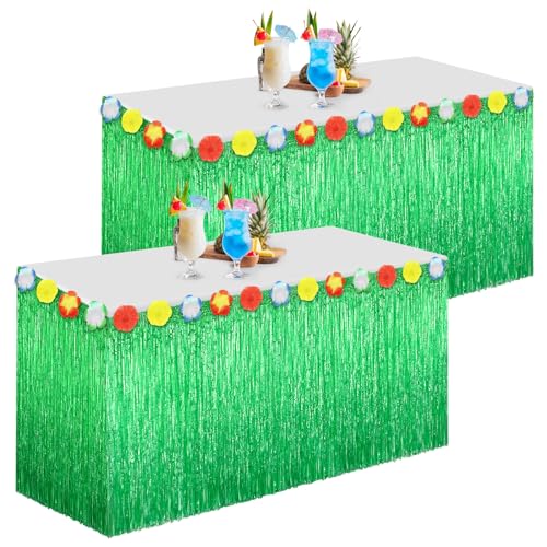 Morcheiong Luau Grass Tischrock, 2 x 75 cm, hawaiianischer Tischrock für Tiki, Dschungel, tropische Party-Dekorationen (Grün) von Morcheiong