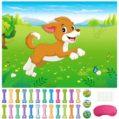 Morcheiong Pin The Tail on The Dog Birthday Party Game with 48 Bones, Give The Puppy Dog A Bone Game for Kids Dog Birthday Party Supplies Dekorationen von Morcheiong