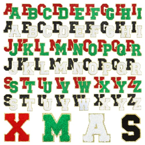 Morcheiong Selbstklebende Chenille-Buchstaben-Aufnäher, Chenille-Buchstaben, Buchstabenaufnäher für Weihnachtsdekoration, für Kleidung und Stoff, Rot, Dunkelgrün, Weiß, Schwarz, 104 Stück Morcheiong Selbstklebende Chenille-Buchstaben-Aufnäher, Chenille-Buchstaben, Buchstabenaufnäher für Weihnachtsdekoration, für Kleidung und Stoff, Rot, Dunkelgrün, Weiß, Schwarz, 104 Stück von Morcheiong