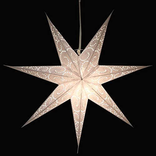 MoreThanHip Sumana Papierstern Weiß - Ø 60 cm - Weihnachtstern aus FSC-Papier Beleuchtet Handgefertigt Weihnacht Fensterdeko Hängend - Inkl. Beleuchtungskabel 3 Meter mit E14-Fassung (ohne Lampe) von More Than Hip