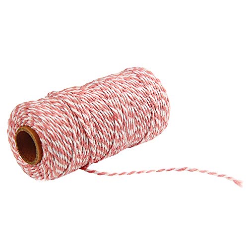 MoreChioce 100 Meter Bastelschnur 2 mm Drehkordel Baumwolle Bakers Twine Makramee Kordelschnur Garten Kordel Baumwollschnur DIY Bastelgarn Dekoration Handwerk Schnur,Rosa + Weiß von MoreChioce