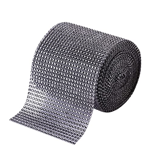 MoreChioce 24 Reihen Strassband,10 Yards 9M Diamant Band Glitzer Funkeln Rhinestone Kristall Mesh Wrap Roll Dekoband zum aufnähen für Hochzeit,Abschlussballkleider,Party Dekoration,Grau von MoreChioce