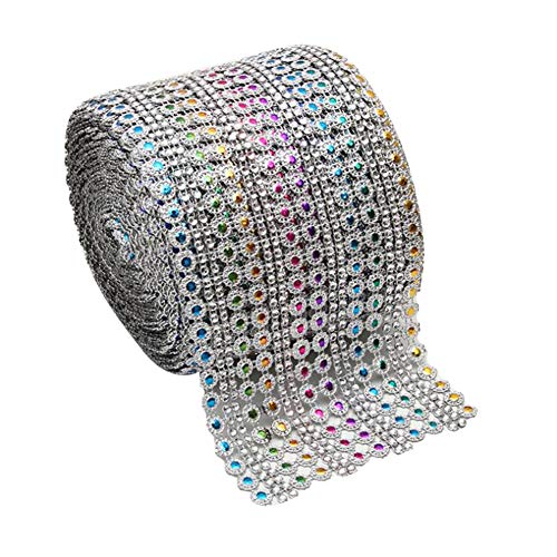 MoreChioce Bunt Strassband,16 Reihen Band mit Strasssteinen 10 Yards 9M Glitzerband Mesh Wrap Roll Acryl Diamond Pflaumenblüte Band für Hochzeit,Haarspange,Gürtel Applique,DIY Handwerk,Gradient von MoreChioce