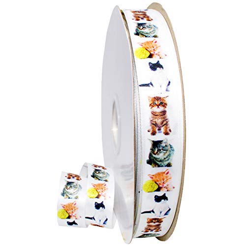 Morex Ribbon 5682.22/20-4004 Precious Pets Band, Polyester, Weiß, echte Katzen, 7/8" X 20 YD von Morex Ribbon