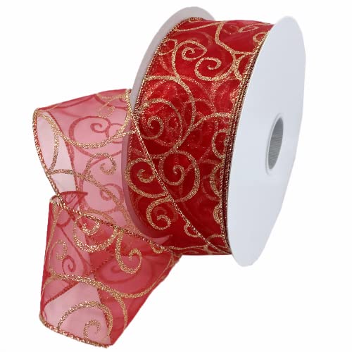 Morex Ribbon 7416.60/50-934 Swirl 6,3 cm x 45,7 m Nylon Sheer Curling Wired Glitter Ribbon, Rot/Gold, Urlaubsbänder zum Basteln und Weihnachtsdekorationen, Weihnachtsband für den Innenbereich zum Morex Ribbon 7416.60/50-934 Swirl 6,3 cm x 45,7 m Nylon Sheer Curling Wired Glitter Ribbon, Rot/Gold, Urlaubsbänder zum Basteln und Weihnachtsdekorationen, Weihnachtsband für den Innenbereich zum von Morex Ribbon
