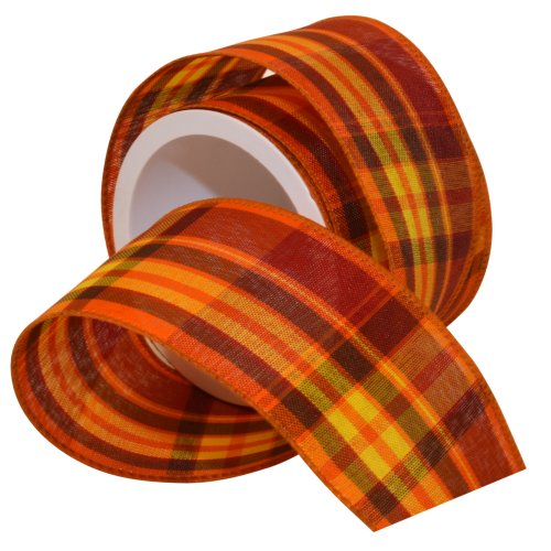 Morex Ribbon Abundance Stoffband mit Draht, kariert, Kürbis, 6,4 cm x 9,1 cm von Morex Ribbon