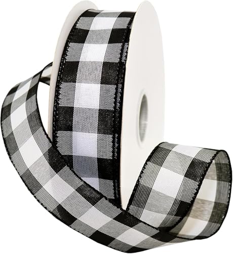 Morex Ribbon Cambridge Schleifenband, kariert, mit Draht, 3,8 cm x 45,7 m, schwarzes Gingham-Muster von Morex Ribbon
