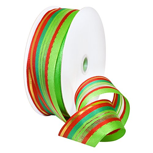 Morex Ribbon Dekoband aus Polyester, verdrahtet, 3,8 cm x 45,7 m, Rot/Grün von Morex Ribbon