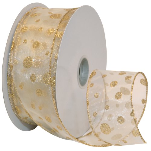 Morex Ribbon Durchsichtiges Glitzerband, 6,3 cm x 45,7 m, elfenbeinfarben/goldfarben von Morex Ribbon