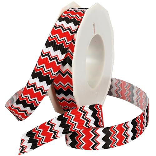 Morex Ribbon Ripsband mit Chevron-Druck, 2,2 cm x 20 m Spule, Rot/Schwarz von Morex Ribbon