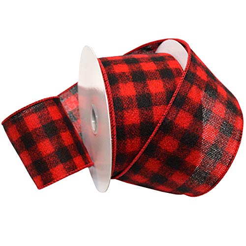 Morex Ribbon Rot-schwarzes Flanellband mit Draht, kariert, 6,3 cm x 9,1 m von Morex Ribbon