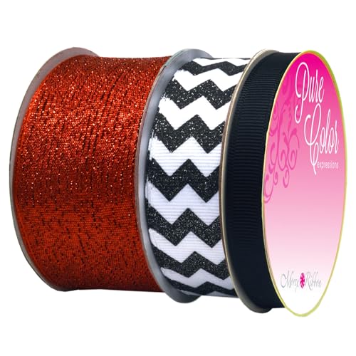 Morex Ribbon Sugar Chevron 98122p3-613 Schleifenband, 22 m, Metallic-Rot/Schwarz, 3 Stück von Morex Ribbon