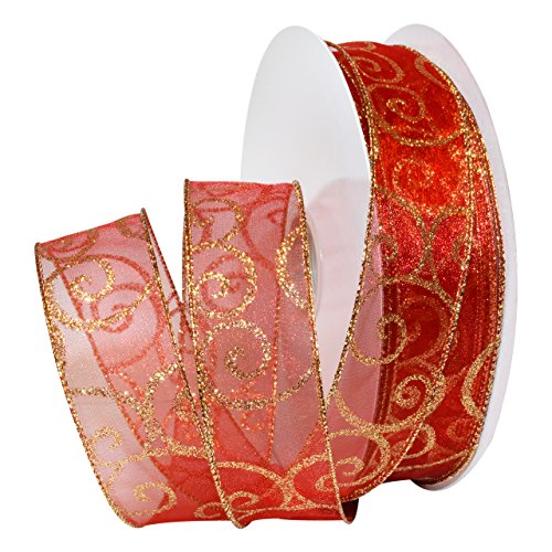 Morex Ribbon Wirbel, durchscheinendes Glitzerband, 3,8 cm x 45,7 m, Rot/Gold von Morex Ribbon