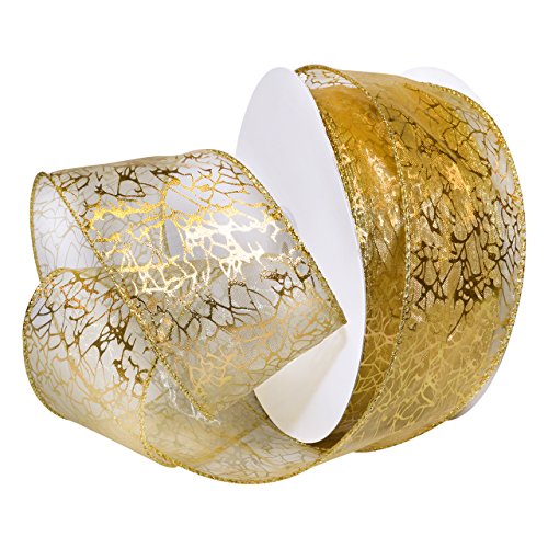 Morex Ribbon Wired Nylon Enchantment Ribbon, 2-1/2" x 50 yd, Gold/Gold von Morex Ribbon