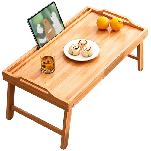 Laptoptisch Betttablett Klappbar Laptop Tisch für Bett, Tablett Bett aus Bambus, Study Table, Lapdesks für Lesen oder Frühstücks und Zeichentisch (Wood Color,50x30x24cm) von Morlinca