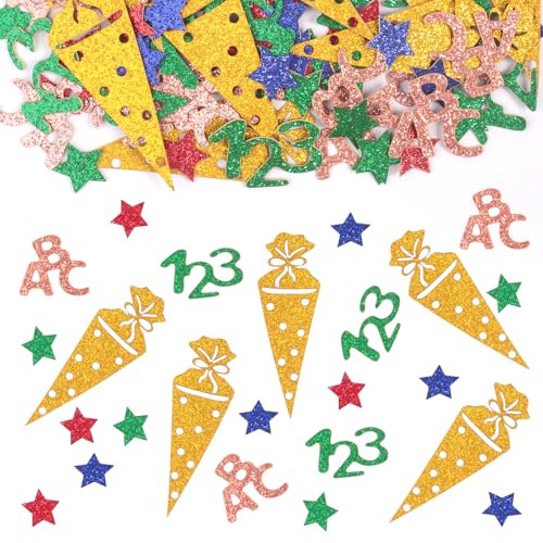 100 Stück Schulkind Konfetti Glitzer, Streudeko Einschulung Deko, Schultüte Streudeko Groß, Schulkind Schultüte Tischdekoration für Schuleinführung, Schulanfang, Einschulung Mädchen und Jungen von Morocket