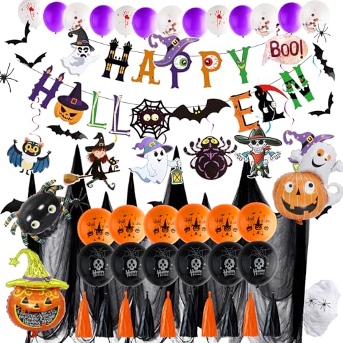 Halloween Deko Set, Halloween Girlande, Halloween Luftballons, Halloween Decoration, Halloween Girlande, Hängende Halloween Spiralen, Halloween Deko Party für Indoor Outdoor Halloween Deko Set, Halloween Girlande, Halloween Luftballons, Halloween Decoration, Halloween Girlande, Hängende Halloween Spiralen, Halloween Deko Party für Indoor Outdoor von Morocket