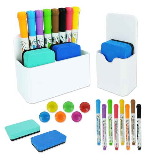Morocket 18 Stück Whiteboard Zubehör, 2 Stifthalter Magnetisch mit 2 Stück Whiteboard Schwamm, 8 Stück Whiteboard Stifte Marker, Stifthalter Magnetisch für Whiteboard, Kühlschrank, Büro Morocket 18 Stück Whiteboard Zubehör, 2 Stifthalter Magnetisch mit 2 Stück Whiteboard Schwamm, 8 Stück Whiteboard Stifte Marker, Stifthalter Magnetisch für Whiteboard, Kühlschrank, Büro von Morocket