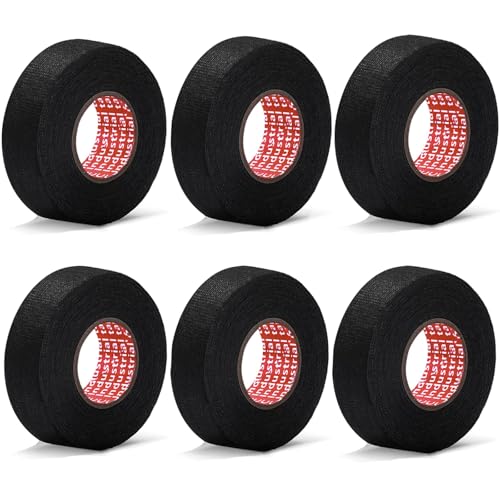 Morocket 6 Stücke Gewebeband Schwarz Kabelbaum Klebeband, Hitzebeständiges Isolierband Schwarz, Gewebeband Schwarz Stoffklebeband, Auto Klebeband Kabelbaum für Autokabelbaum(15mmx15m,19mm x 15m) von Morocket