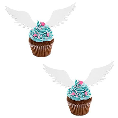 Morofme 24 Paar essbare Engelsflügel Cupcake Topper, Oblaten Engelsflügel Kuchen Topper, essbare Flügel Kuchen Cupcake Dekorationen für Engel Thema Geburtstag Babyparty Hochzeitstag Partyzubehör von Morofme