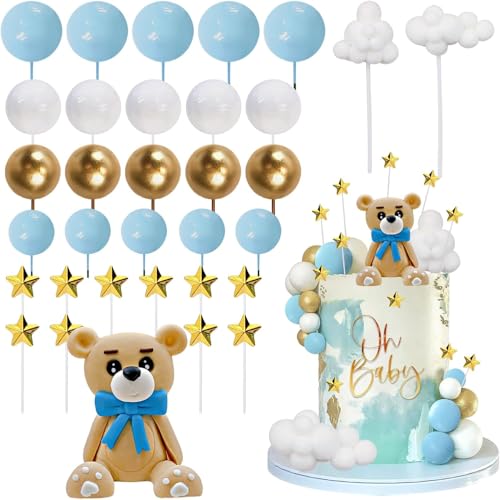 Morofme 33Pcs Bär Kuchen Toppers Mini Bär Kuchen Dekorationen Ball Kuchen Topper Bär Figur Gold Weiß Blau Perle Kugeln Sterne Wolken Kuchen Toppers Dekor für Junge Mädchen Baby Dusche Geburtstag Party Morofme 33Pcs Bär Kuchen Toppers Mini Bär Kuchen Dekorationen Ball Kuchen Topper Bär Figur Gold Weiß Blau Perle Kugeln Sterne Wolken Kuchen Toppers Dekor für Junge Mädchen Baby Dusche Geburtstag Party von Morofme