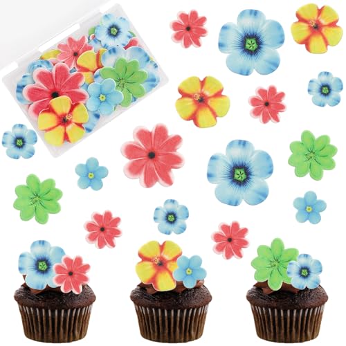 Morofme 35pcs essbare Blumen-Kuchen-Deckel, Blumen-Kuchen-Deckel, bunte Oblatenpapier-Blumen-Kuchen-Dekorationen für Hochzeit Geburtstag Baby-Dusche Partybedarf von Morofme